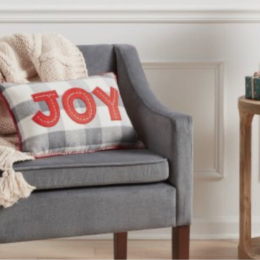 2 Wondershop Joy Appliquéd Brushed Flannel Lumbar Christmas Throw Pillow Plaid